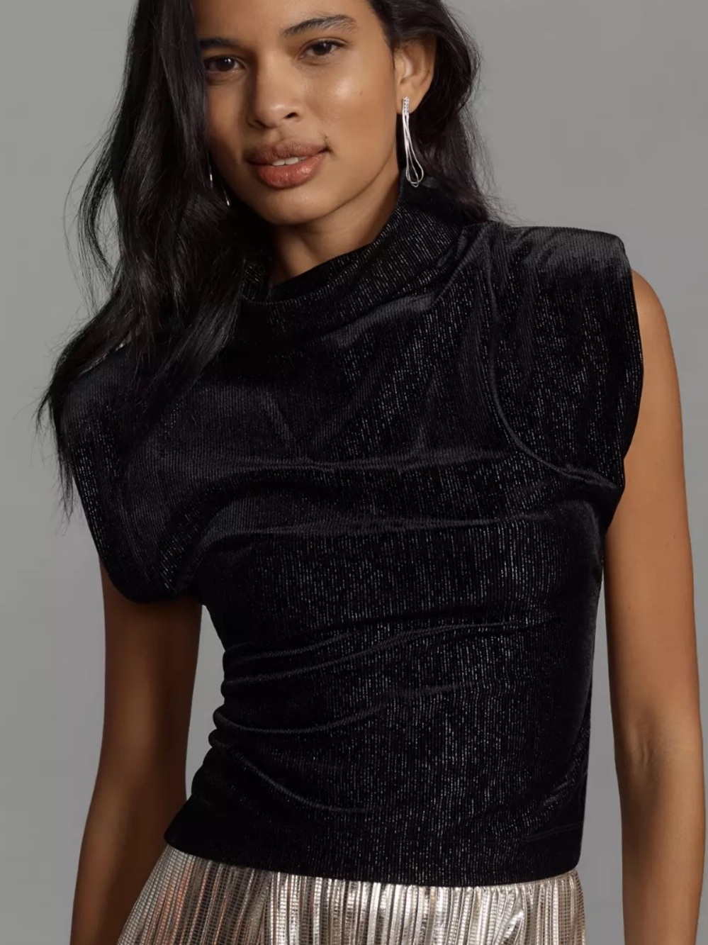 NWT Maeve Black Velvet Sleeveless Mock-Neck Tank S